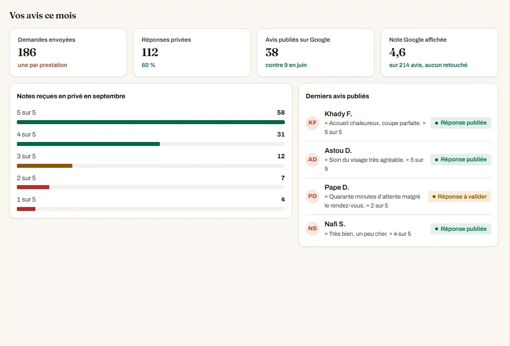 Collecte d'avis personnalisée, écran du catalogue sur ordinateur